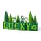 Glitzhome® 14" St. Patrick's Wooden House and Brush Trees "LUCKY" Table Decor